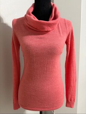 Kenar 100% Extrafine Merino Wool Coral Pink Cowl Neck Sweater